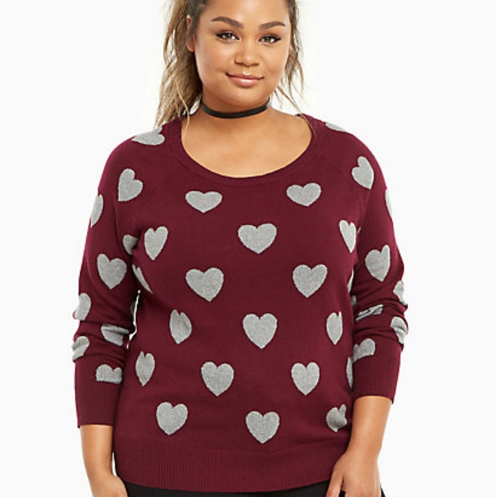 Torrid Burgundy Heart Print Sweater